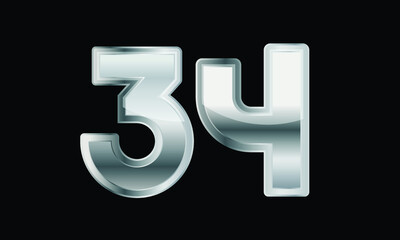 34 Silver Elegant Modern 3D Number