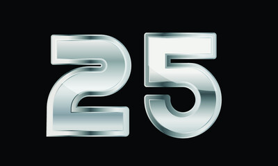 25 Silver Elegant Modern 3D Number