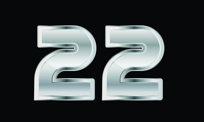 22 Silver Elegant Modern 3D Number