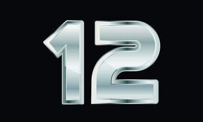 12 Silver Elegant Modern 3D Number