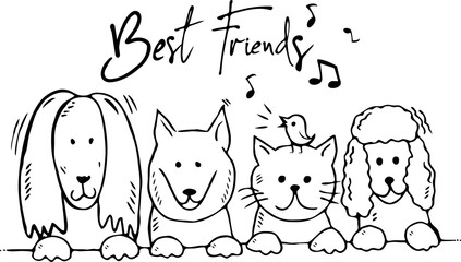 Best friends. Animal Doodle of best friends,vector illustration