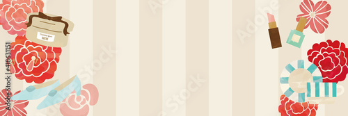 母の日 水彩タッチお花とプレゼントアイテムのストライプデザイン Wall Mural Kinonoko