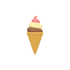 Helado en cono tres sabores chocolate, vainilla y fresa con chispas de colores