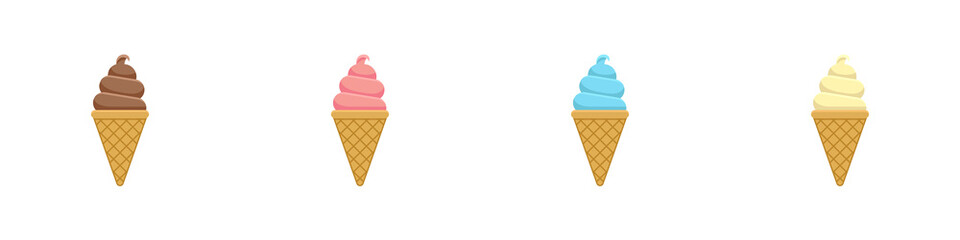 Conjunto de helados en cono de diferente sabor