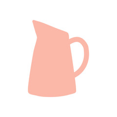 Modern cute ceramic tea kettle. Pink teapot with spout kitchenware, household utensils vector icon elements illustration.