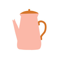 Cute little pink kettle. Kitchen staff design element. Kitchen equipment colourful icon flat vector art elements illustration