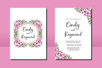 Wedding invitation frame set, floral Sakura watercolor hand drawn Cherry Blossom Flower design Invitation Card Template