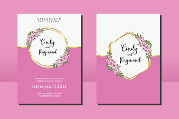 Wedding invitation frame set, floral Sakura watercolor hand drawn Cherry Blossom Flower design Invitation Card Template