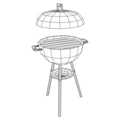 Round barbecue grill. Outdoor bbq party. Wireframe low poly mesh vector illustration