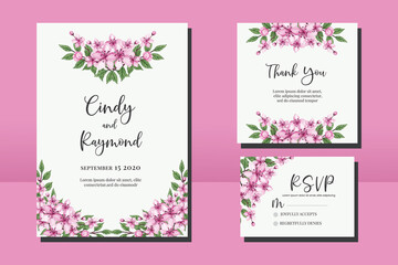 Wedding invitation frame set, floral Sakura watercolor hand drawn Cherry Blossom Flower design Invitation Card Template