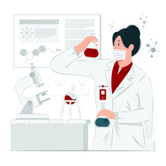 Female researcher, a girl, a woman, a lab worker, chemist at work concept illustration