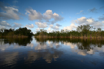 Nine Mile Pond afternoon cloudscape and reflections in Everglades National Park, Florida in winter.