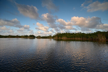 Nine Mile Pond afternoon cloudscape and reflections in Everglades National Park, Florida in winter.