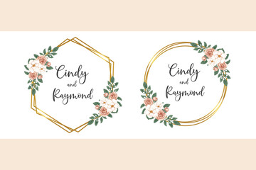 Wedding invitation frame set, floral watercolor hand drawn Magnolia Flower design Invitation Card Template