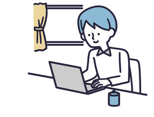 リモートワーク 男性 シンプルイラスト
