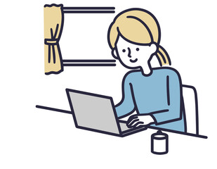 リモートワーク 女性 シンプルイラスト