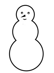 Snowman of three balls with a black outline on a white background
