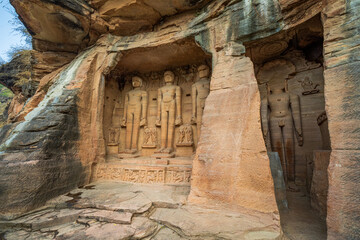 Beautiful Jain Statues carved on the rock near Gwalior Fort, Gwalior, Madhya Pradesh, India