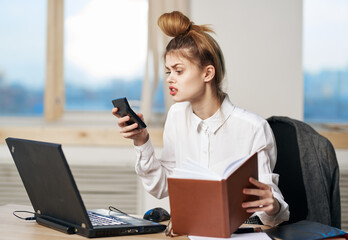 Business woman working desk laptop office job manager