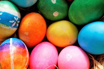 Colorful Easter Eggs close up background