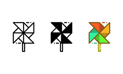 Pinwheel icon. With outline, glyph, and filled outline styles