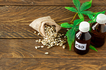cannabis CBD oil hemp products - capsules and seeds of hemp