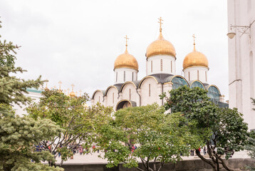  Kremlin.View of the cathedrals.Tourists visiting the sights