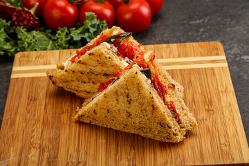 Club sandwich with eggplant and cheese