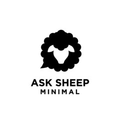 ask sheep minimal icon logo vector illustration design concept sheep head with bubble talk
