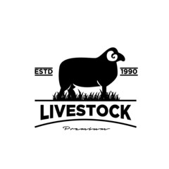 livestock sheep farm badge minimal premium black logo vector illustration isolated background 