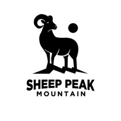 mountain sheep peak vector logo icon illustration deign concept mountain goat on a hill with moonlight suitable for outdoor, sport, farm logo