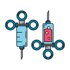 Line color medical healthcare icon set - syringe. Professional equipment symbol. Science, pharmacy, medic, chemistry background emblem element. Laboratory test. Vector medical outline illustration.
