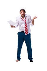 Young man with paper in unemployment concept