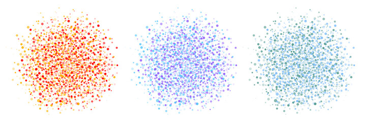 Colorful blobs of dots pattern set. Blots of dot backgrounds. Vector illustration