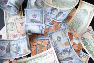 Banknote money on table background and saving money and business growth concept