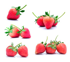 Set fresh strawberry fruit isolated on white background.