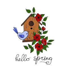 vector doodle illustration world bird day. cute bird, birdhouse and flowers. spring drawing