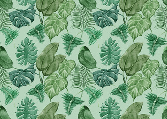 トロピカル南国風植物連続背景パターン Wall Mural Wallpaper Murals Ko Hamari