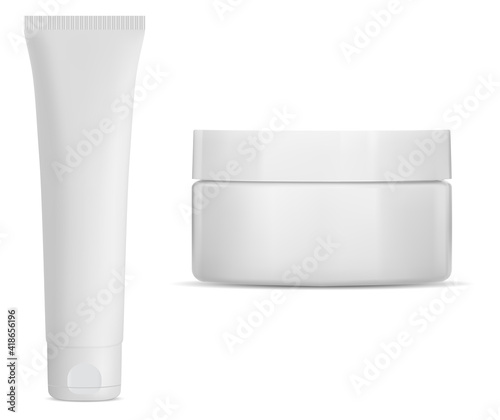 Download Cream Tube Cosmetic Jar Mockup Round Cream Jar White Plastic Packaging Tooth Paste Tube Blank Facial Skin Care Pack 3d Front View Realistic Pharmacy Product Container Clean Pack Wall Mural Sergej Bajbak