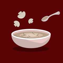 mushroom soup in a white ceramic bowl,vegetarian simple food with mushrooms,easy dieticheskaya chowder