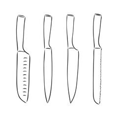 Kitchen knife sketch, knife vector sketch on a white background
