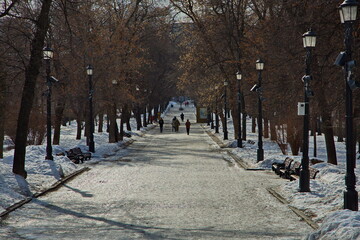 Gogolevsky boulevard of Moscow on a winter day.