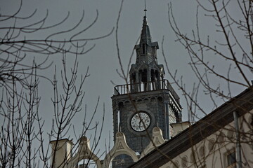 The clock tower on Sretensky Boulevard in Moscow.