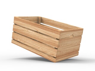 Wooden crate with blank paper label. 3d render illustration. 