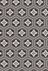 平安有職文様_亀甲唐花（きっこうからはな）01_壁紙・白黒