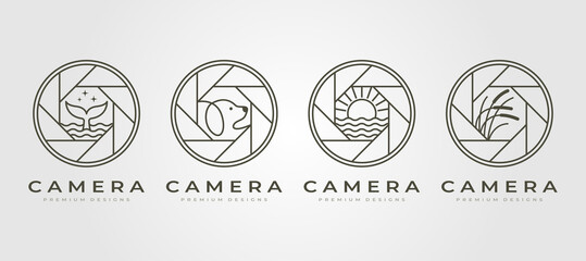 set of vector nature camera lens photography logo symbol line art illustration design
