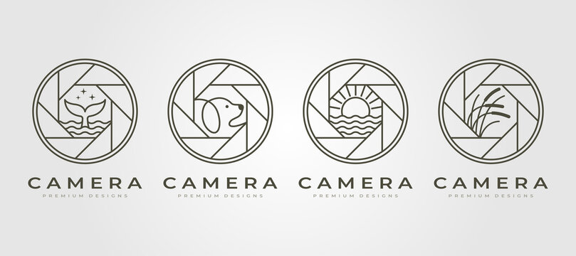 set of vector nature camera lens photography logo symbol line art illustration design