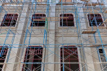 Steel scaffolding outside the building under construction