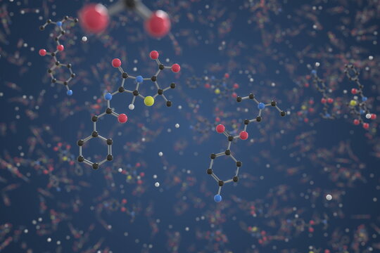 Molecule of Procaine benzylpenicillin. Molecular model, science related 3d rendering