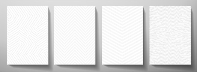 Modern blank background design set. Abstract creative line pattern (herringbone ornament) in monochrome light gray, white color. Graphic vector layout for notebook, business page template, presentatio